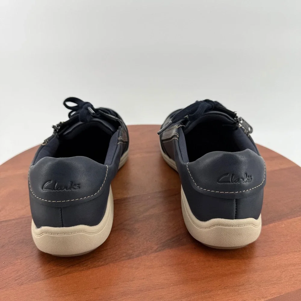 Clarks Collection Bryianne Bayla Navy Zip‎ Lace-Up Leather Sneakers Women's 11W